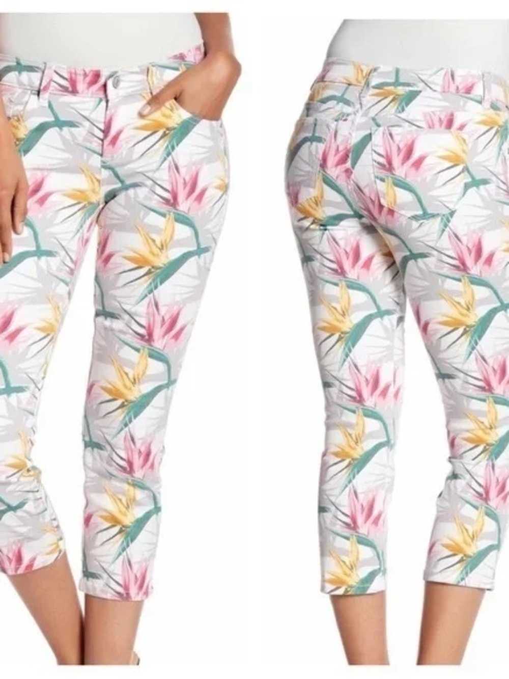 Tommy Bahama White Capris with Pink and Yellow Tropical Print
